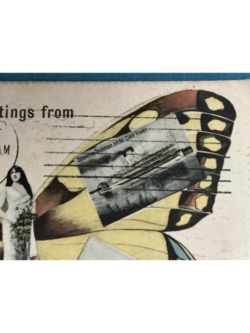 Vintage Leather Buckle Picture Frame 1910 Butterfly Girl Postcard - Picture 13 of 14